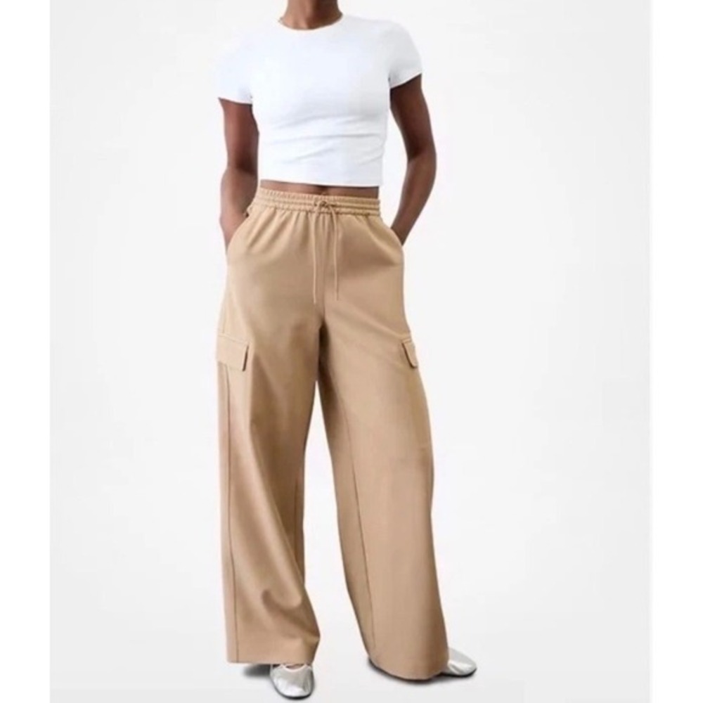 Neutral Office Active Athleta Promenade Wide Leg‎ Cargo Pants Elastic Waist Sm